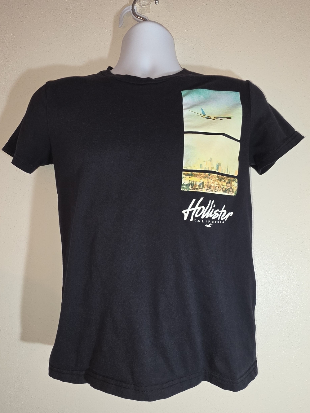 Hollister Black Graphic Tee with Sunset Panel